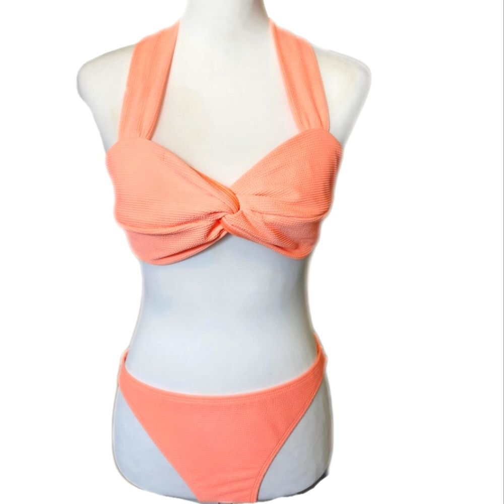 Xhilaration Orange Peach 2 Pc Criss Cross Bikini, Medium Bottom & Large Top